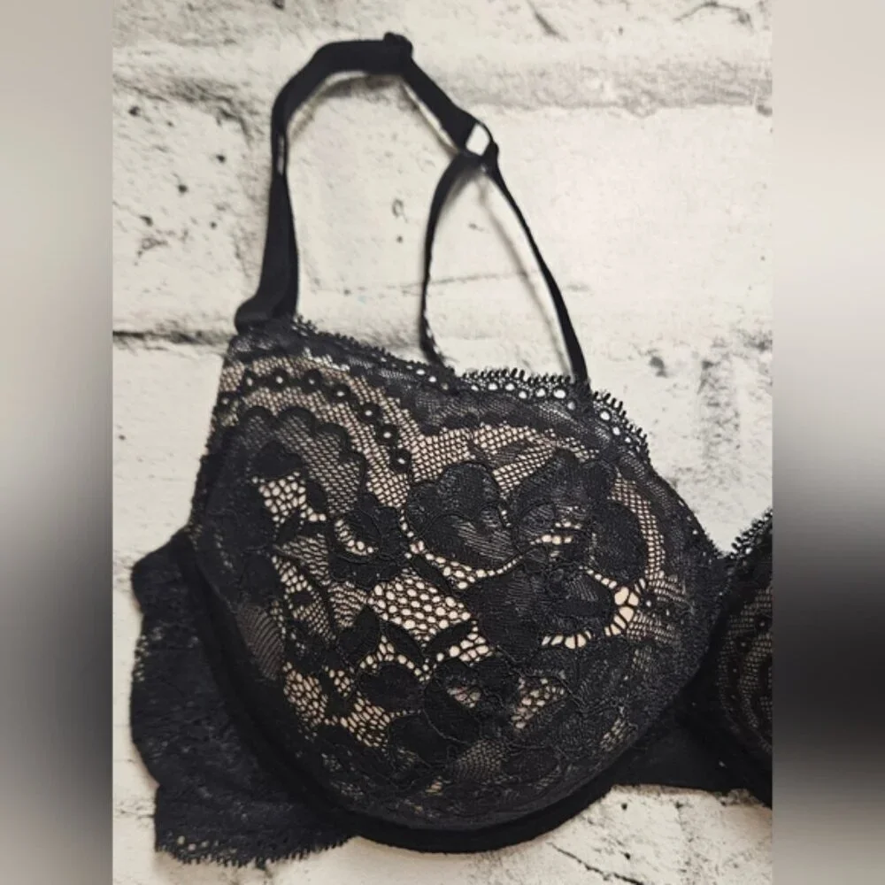 Black Lace Push Up Bra 36C Underwire Padded Sexy Lingerie La Senza